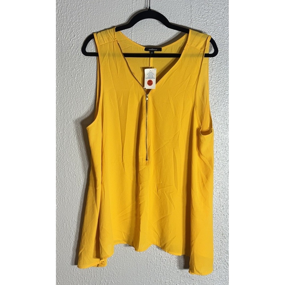 Ambiance Plus 3XL Yellow Solid Sleeveless Zip Front Tank Top